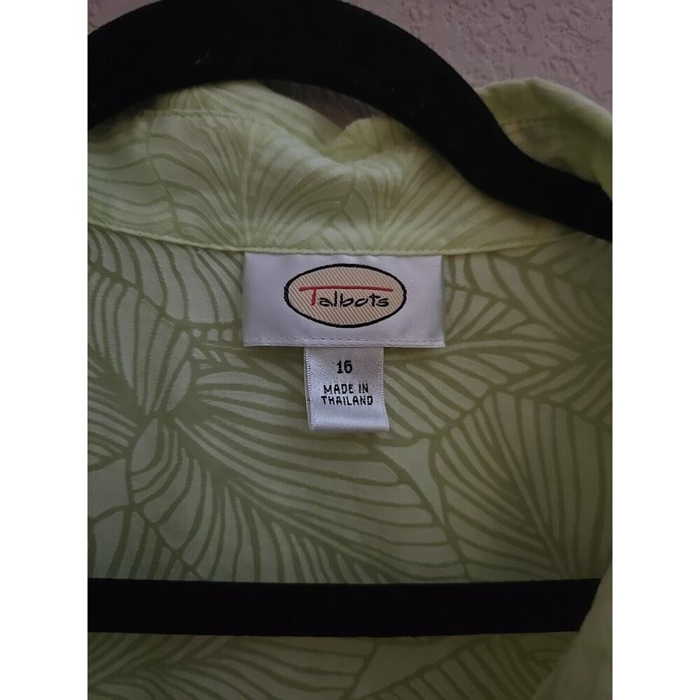 Talbots Green Leaves Print Semi-Sheer Button Front‎ Long Sleeve Top Womans Sz 16 - Picture 4 of 5
